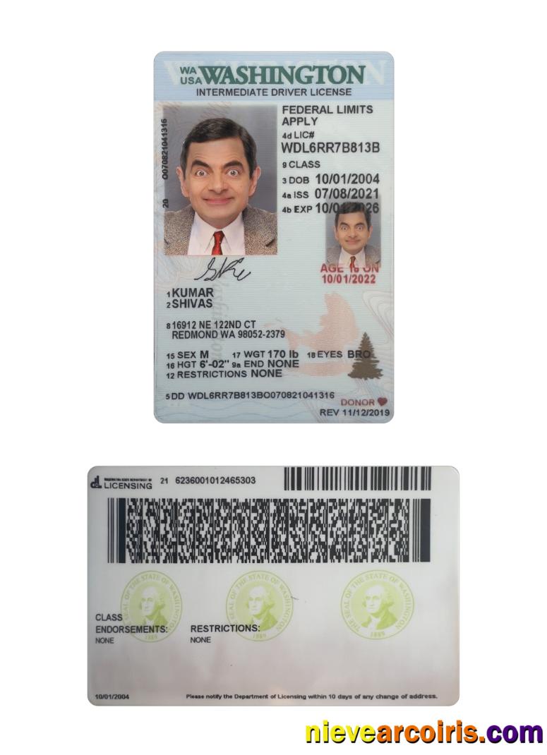 USA Washington intermediate driving license